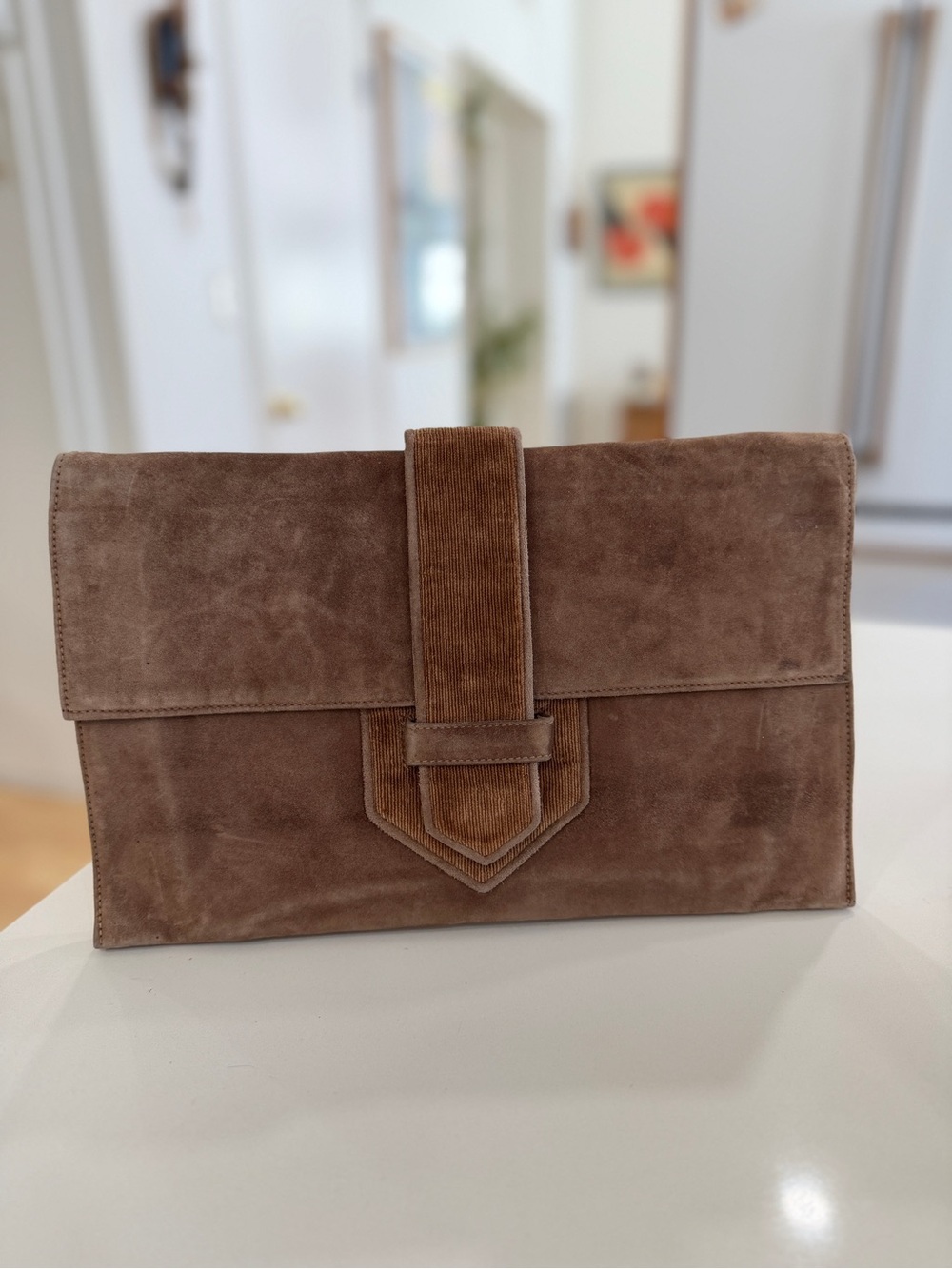 Suede Envelope Clutch in Brown